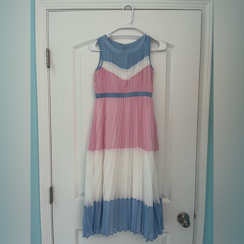 Sleeveless Pink, Blue, and White Kids Dress